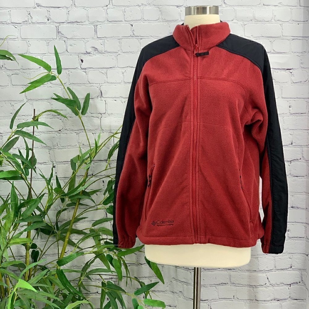 Columbia Red Fleece Jacket w/ Windbreaker Stripe